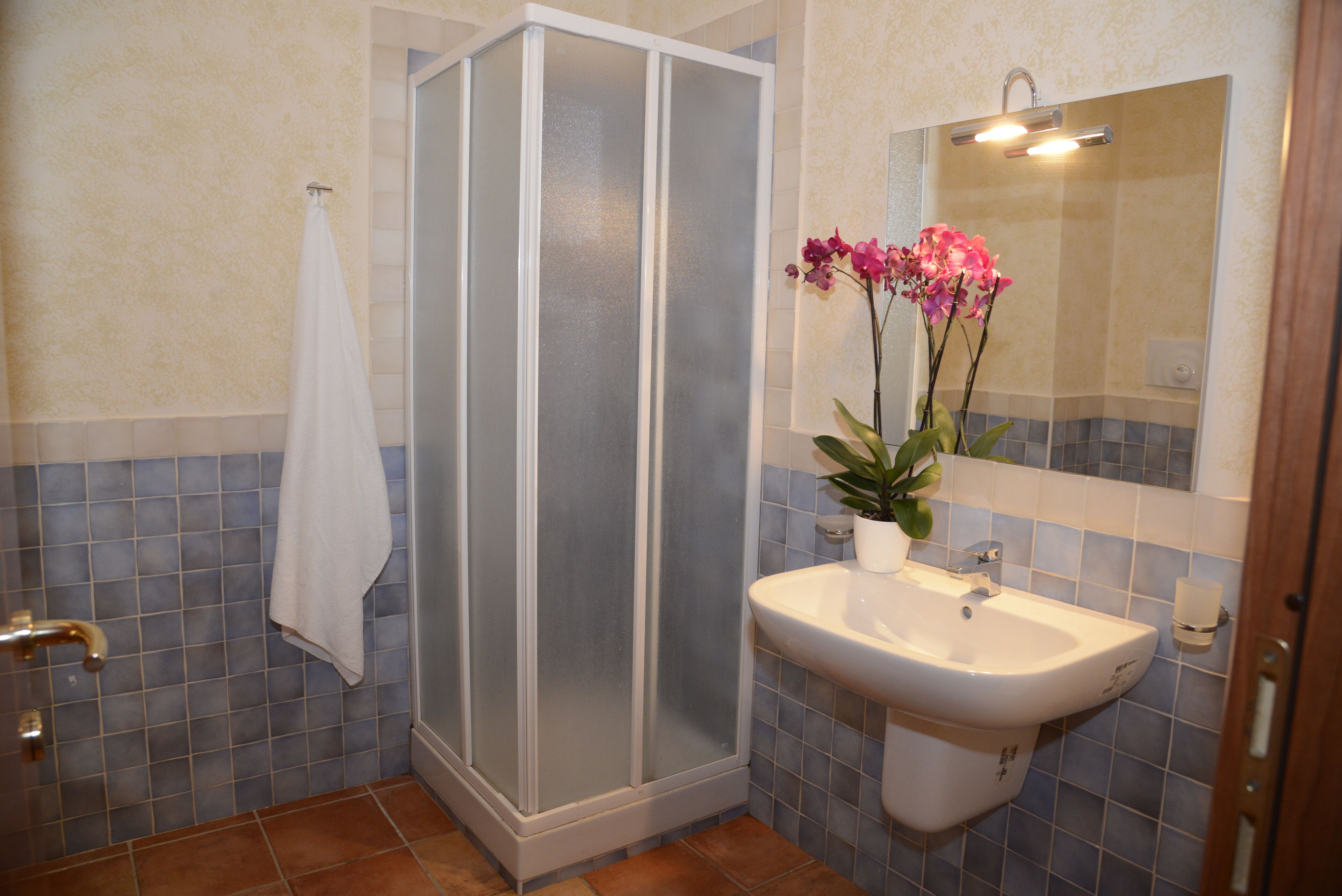 Douche, sèche-cheveux, bidet, serviettes fournies