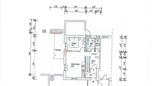 A floor plan of a building with labeled rooms and dimensions. - Vacation apartment Hochgrat (Vogt)