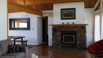 Smart TV, fireplace, DVD player, ping pong