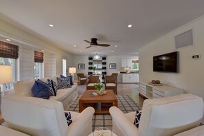 Smart TV, DVD player, books, video library
