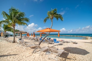 On the beach, beach towels