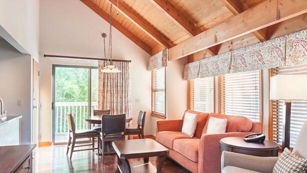 Villa, 1 Bedroom, Kitchen | Living area | Flat-screen TV, fireplace - Mountainloft Resort No Resort Fee 102 (Gatlinburg)