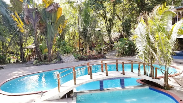 Outdoor pool, pool umbrellas