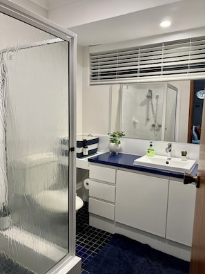 Badewanne, Haartrockner, Handtücher, Seife