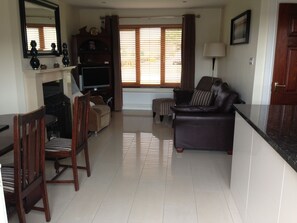 テレビ、暖炉、DVD プレーヤー