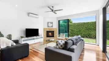 TV, fireplace