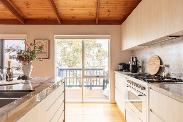 Cook's kitchen with ocean view