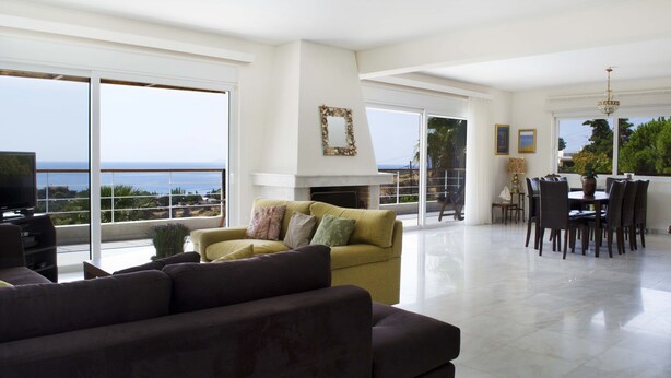 Living area - VILLA ELENI - Breathtaking views of most gorgeous beach of Athens (Legrena)