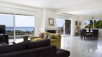 Télévision, cheminée, livres