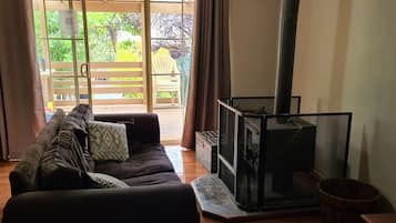 Smart TV, chimenea, reproductor de DVD y estéreo