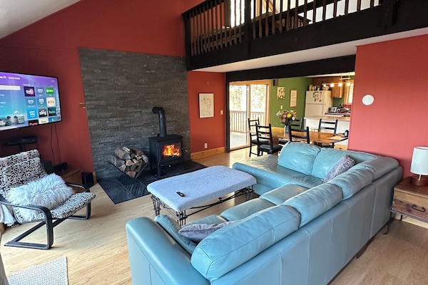 Smart TV, fireplace, video games, DVD player