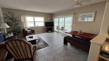 TV, DVD player, video library