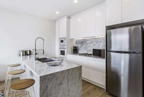 Fridge, microwave, oven, dishwasher