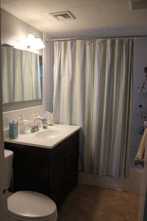 Combined shower/bathtub, hair dryer, towels, soap - Charming Updated 3 Bedroom Cape Cottage, Close To Beach (Dennis)