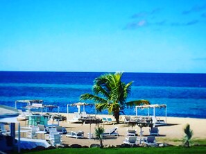 Private beach, sun-loungers, beach towels