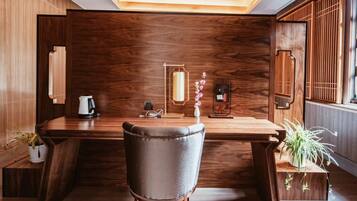 Design Suite | Individually decorated, individually furnished, desk, blackout drapes