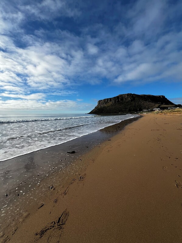 Beach nearby, sun loungers