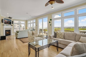 TV, fireplace, table football - Diving Duck | Waterfront Dock + Hot Tub w/ Captain's Cove Pools & Golf, Pet Friendly 5BR Retreat (Greenbackville)