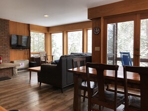 TV, fireplace, DVD player, music library