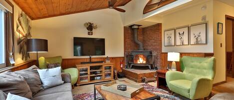 TV, fireplace, video games, table football