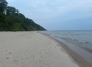 On the beach, sun-loungers, beach towels - Beautiful Lake Michigan Beachfront Luxury Home. Private Beach, Pool + Hot Tub (Coloma)