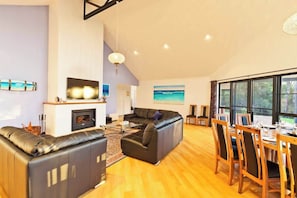 TV, fireplace