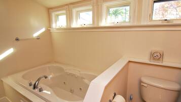 Combined shower/tub, hair dryer, towels