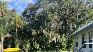 A swimming pool with a brick border, surrounded by lush greenery and trees. - Sebring Lakefront Home - Lake Josephine 'Little Piece Of Heaven' (Sebring)
