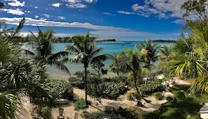 Midday view of water and beachfront