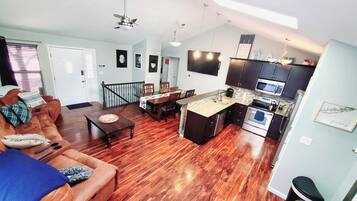 Smart TV, fireplace, video games, foosball