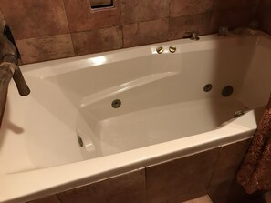 Combined shower/tub, jetted tub, hair dryer, towels