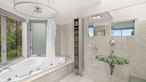Shower, jetted tub - The Cliff's Edge - On the Edge at Fairhaven & Very Big Views & WIFI (Fairhaven)