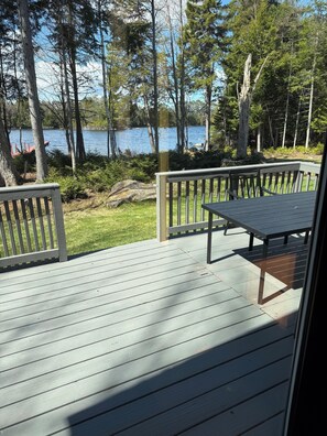Outdoor dining - Large Lakefront Home on Moosehead Lake with Spectacular Beach and Dock (Beaver Cove)