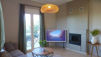 Smart TV, fireplace, DVD player