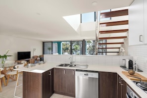 Fridge, microwave, oven, dishwasher