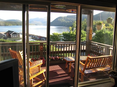 We sleep 10 (8 adults) Lakefront condo; staggering lake/mountain view; in town.