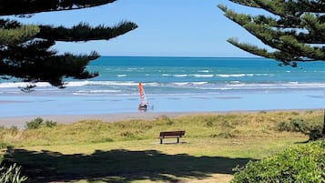 On the beach, beach towels