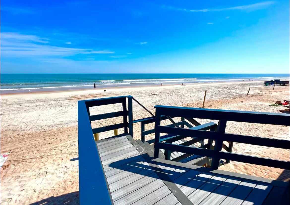 On the beach, sun loungers