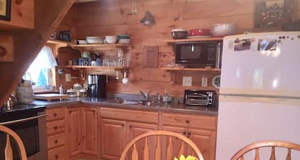 Charmante, confortable, isolée cabane en rondins pour les familles avec un étang de baignade.