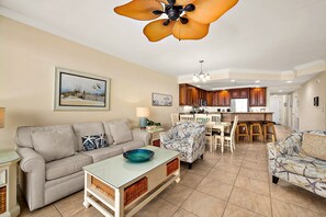 Smart TV, fireplace, DVD player, video library