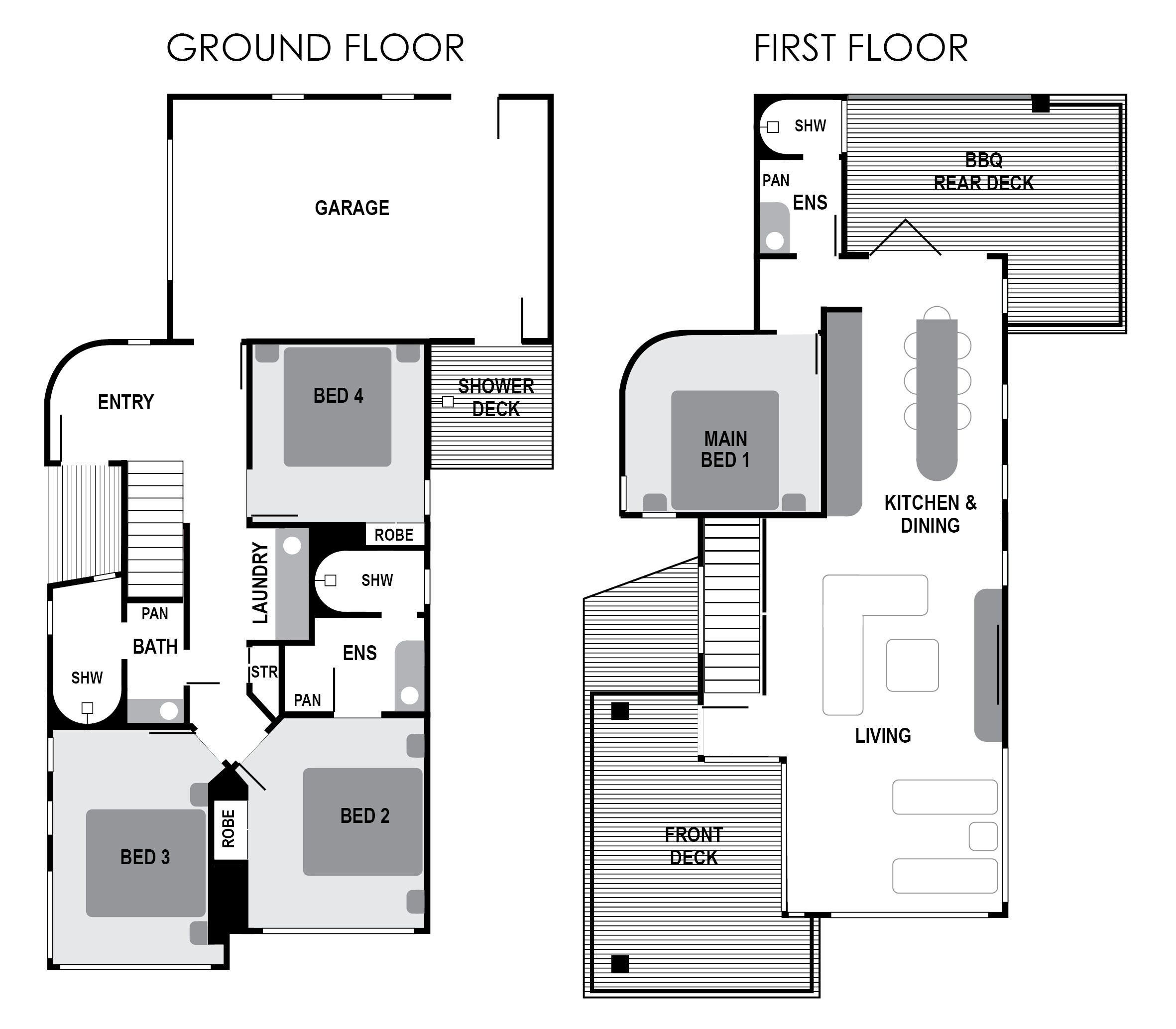 A floor plan with a garage, entry, bathroom, laundry, and three bedrooms.