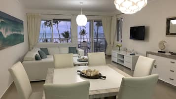 Télévision à écran plat, lecteur de DVD, livres