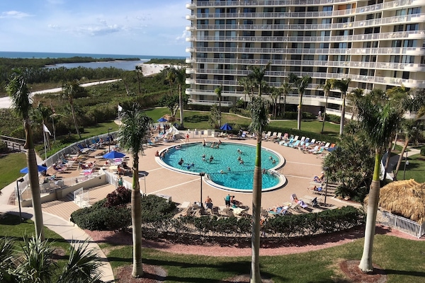 View of the pool from the balcony