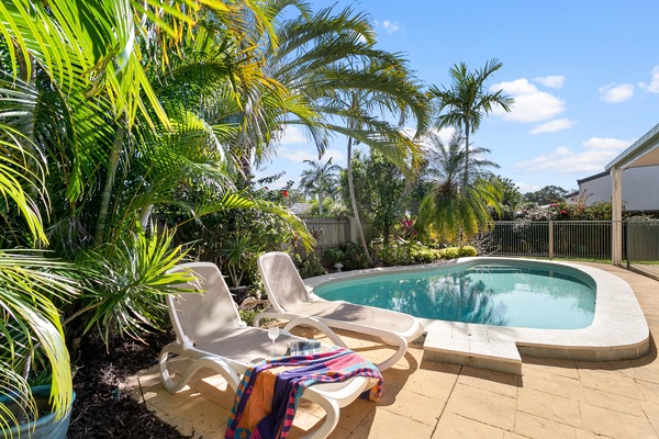 Private, tropical pool - a quiet place to relax. read and cool down.