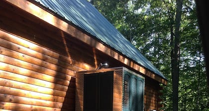 Nouvelle cabane en rondins sur 3 acres boisés, douche extérieure, lac Michigan, climatisée