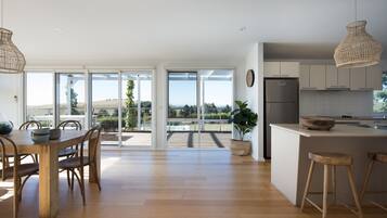 Fridge, microwave, dishwasher, coffee/tea maker