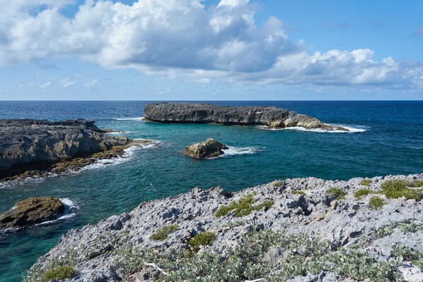 On the beach, sun-loungers, beach towels