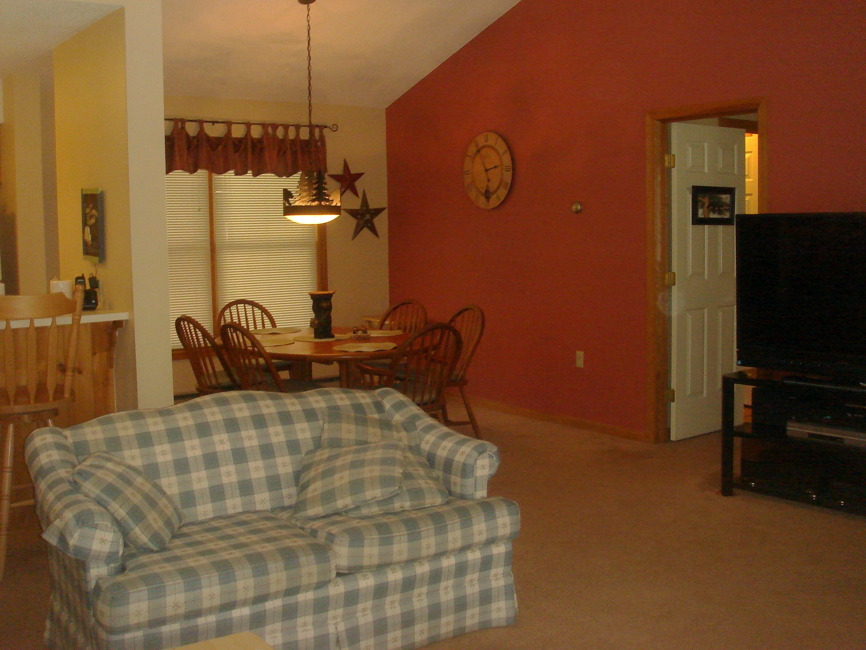 TV connectée, cheminée, lecteur de DVD, livres