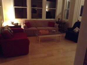 Télévision, cheminée, lecteur de DVD, vidéothèque