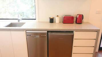 Fridge, microwave, oven, dishwasher